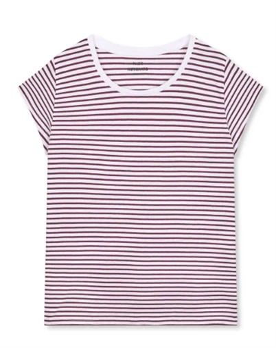 Mads Nørgaard - Fine Jersey Stripe Teasy T-shirt - Brilliant White/Winetasting